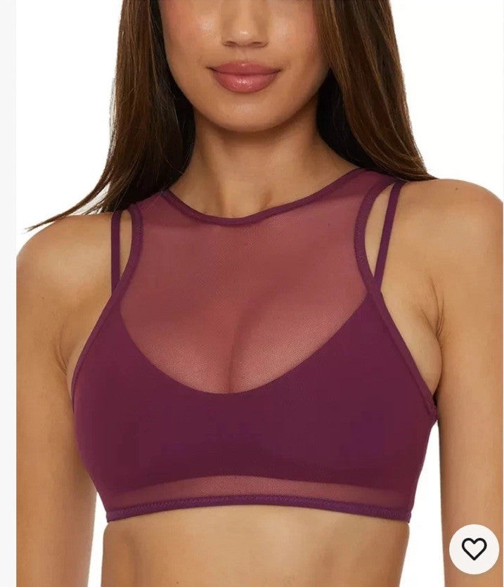 Becca 733257 Muse Mesh Overlay Multi Way Bralette Swimsuit Bikini Top D-Cup