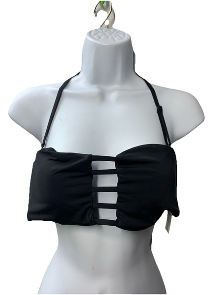 Roxy Women's Bandeau w/Lattice Bikini Top Removable Strap & Pads Swimwear Black