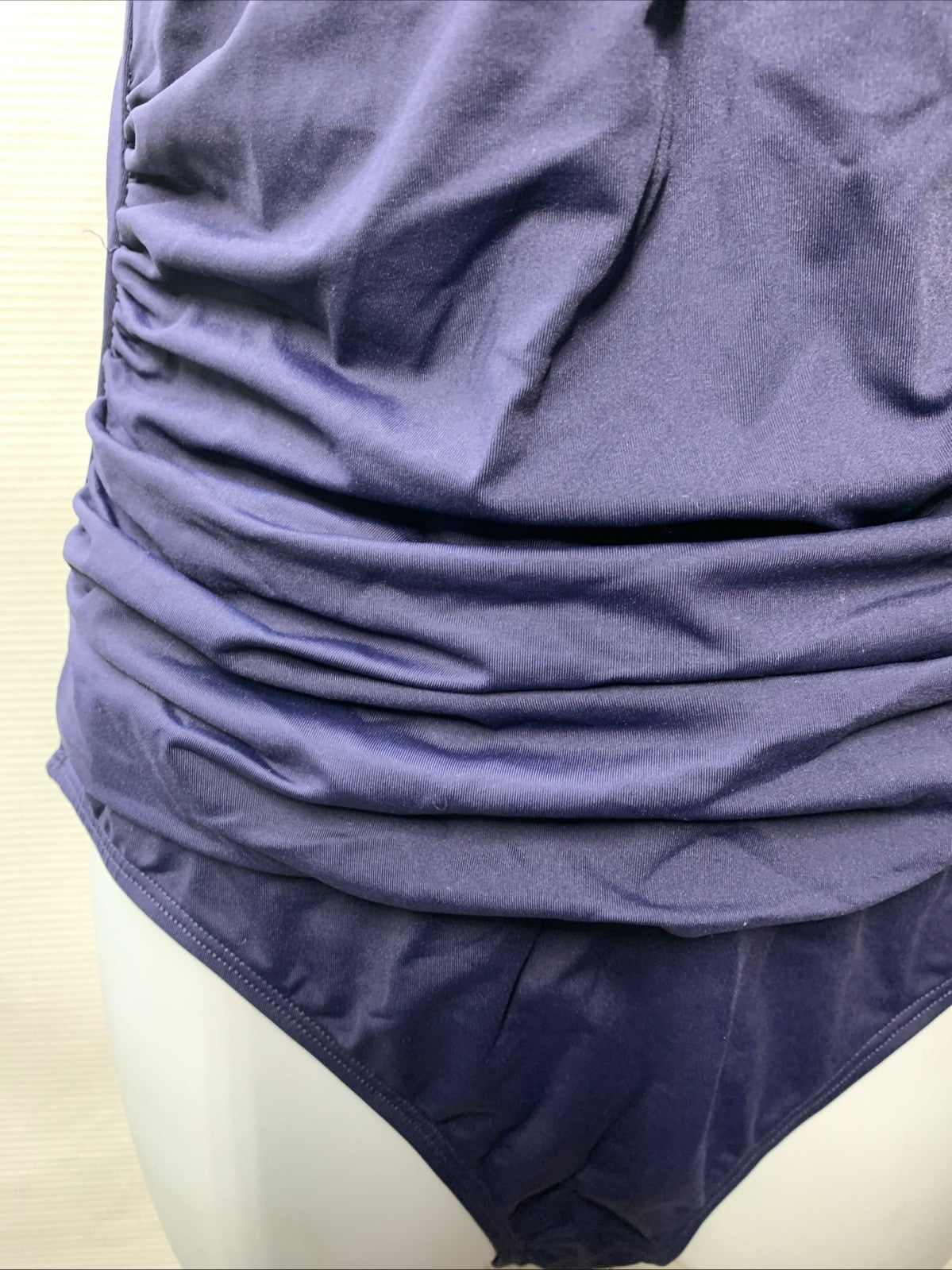 Anne Cole Swimsuit One Piece Twist Front Shirred Bandeau Navy Swimwear Size 10