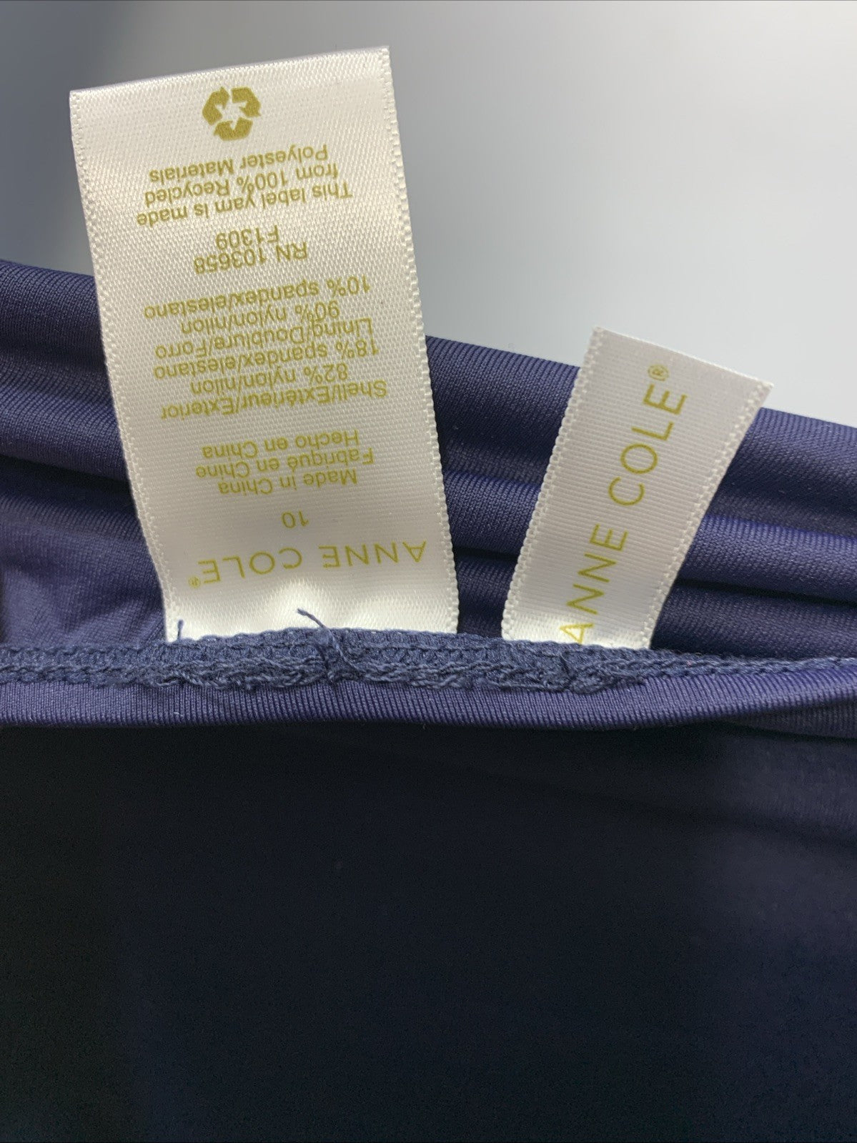 Anne Cole Swimsuit One Piece Twist Front Shirred Bandeau Navy Swimwear Size 10