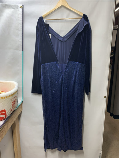 Hanna Nikole Women's Plus Size Velvet Side Slit Sequin Dress V Neck - Size 20W