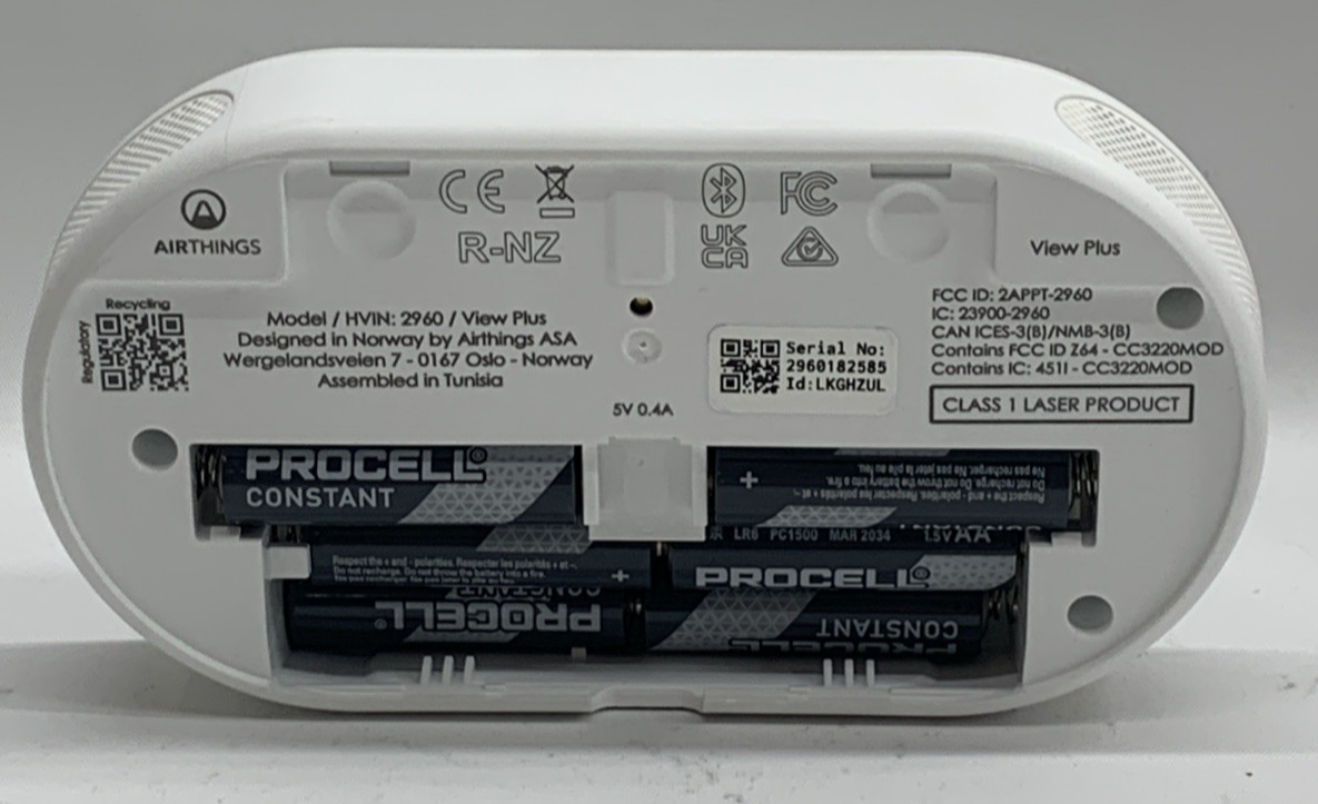 Airthings 2960 View Plus - Battery Powered Radon & Air Quality Monitor PM CO2