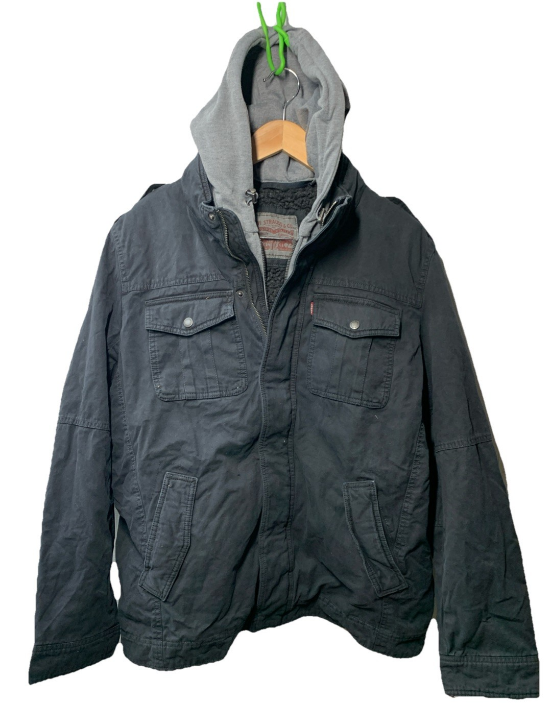 Levi's Men's Washed Cotton Hooded Military Jacket Hooded Long Sleeve Size Large