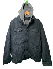 Levi's Men's Washed Cotton Hooded Military Jacket Hooded Long Sleeve Size Large