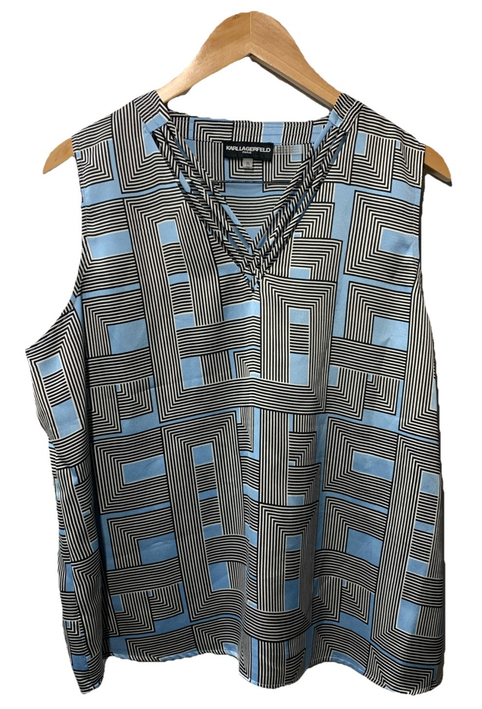 Karl Lagerfeld Women's Sleeveless Strappy V-Neck Woven Blouse Pull On Size XL