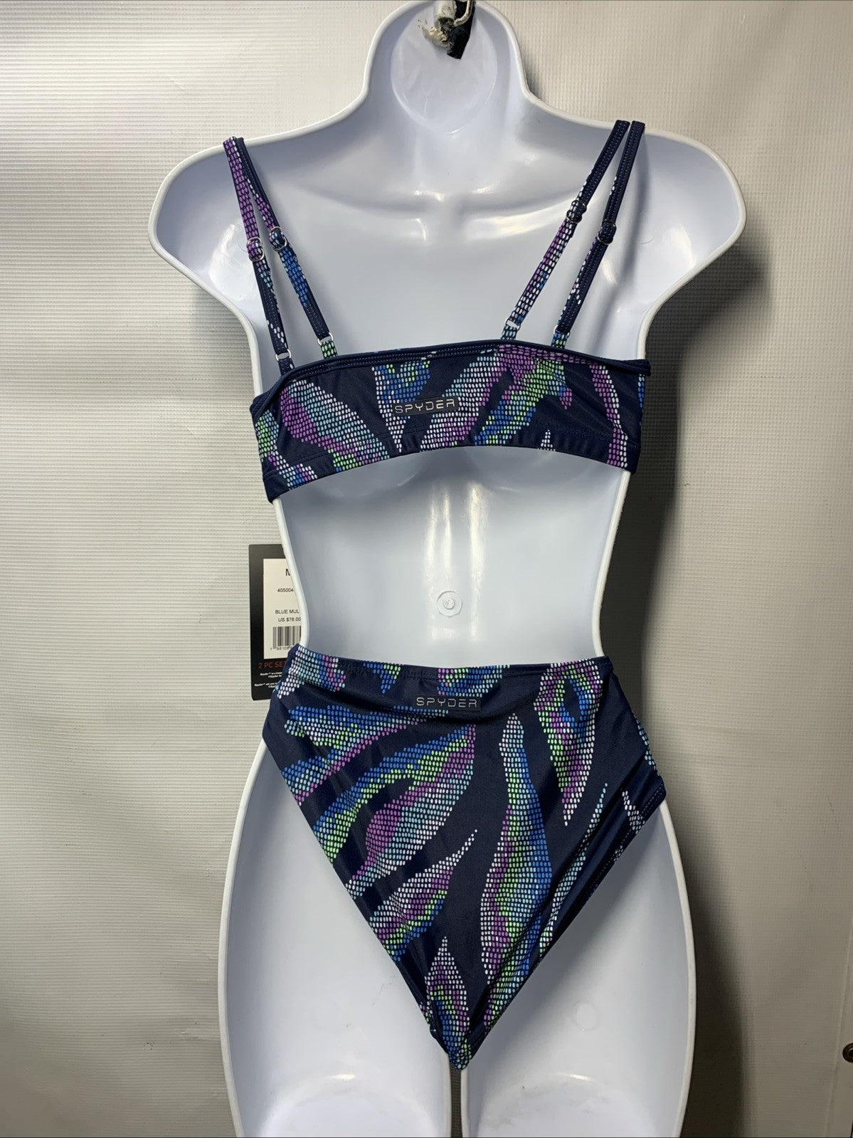 Spyder Women's Two Piece Swimsuit Midnight Blue Hipster Bottom Size Medium