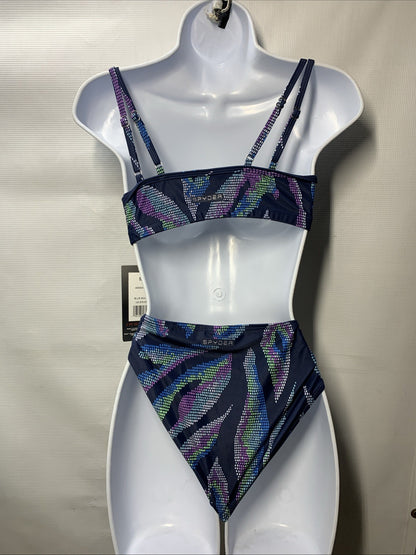 Spyder Women's Two Piece Swimsuit Midnight Blue Hipster Bottom Size Medium