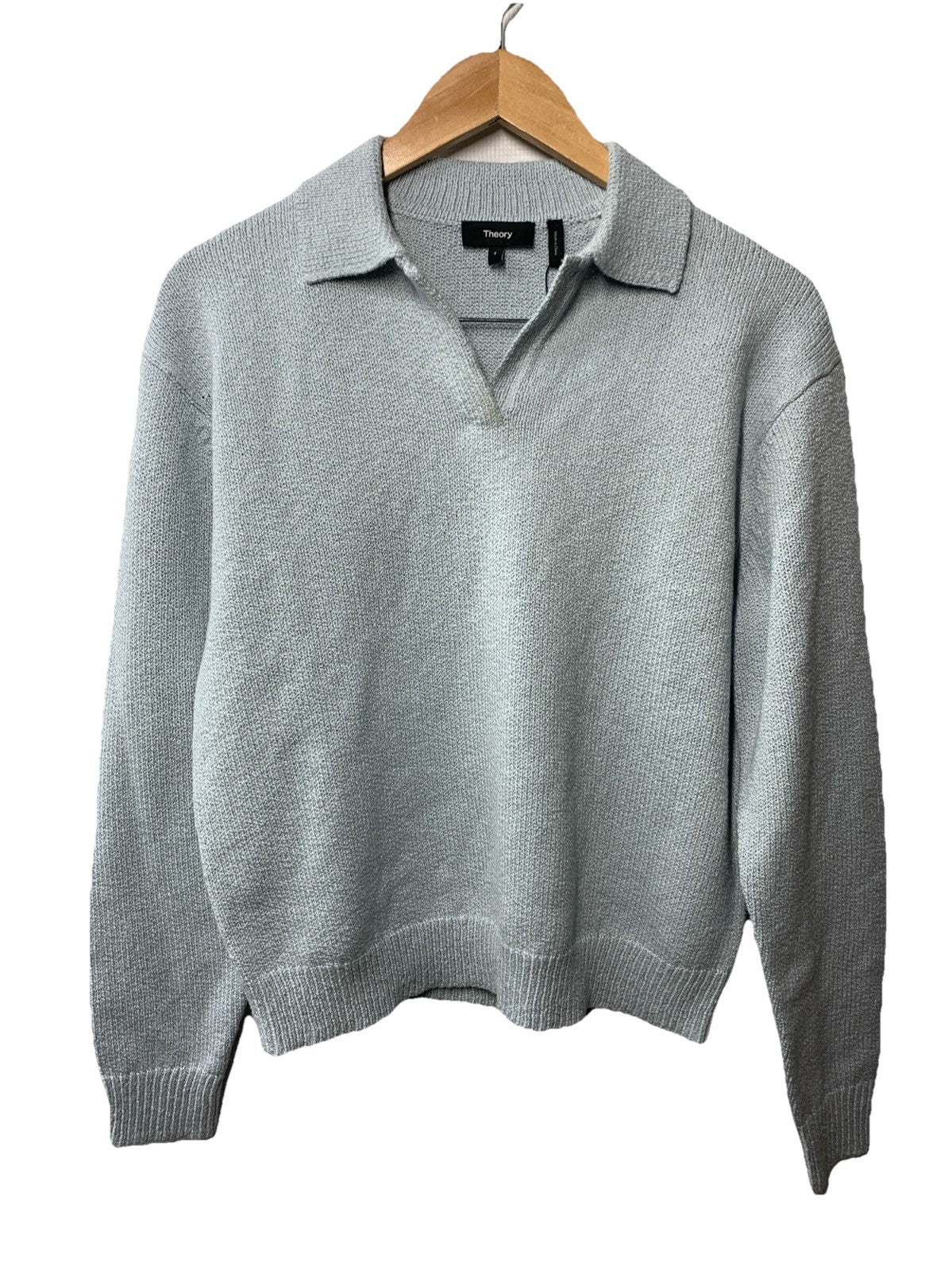 Theory Boucle Boy Merino Wool Blend Knit Polo Sweater Long Sleeve Collar Size S
