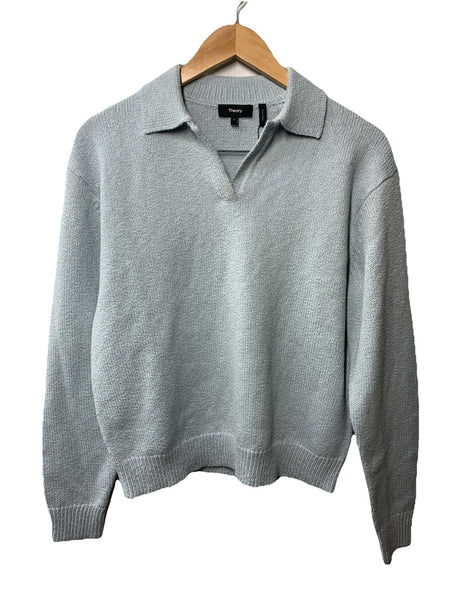 Theory Boucle Boy Merino Wool Blend Knit Polo Sweater Long Sleeve Collar Size S