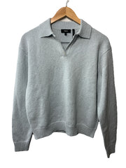 Theory Boucle Boy Merino Wool Blend Knit Polo Sweater Long Sleeve Collar Size S