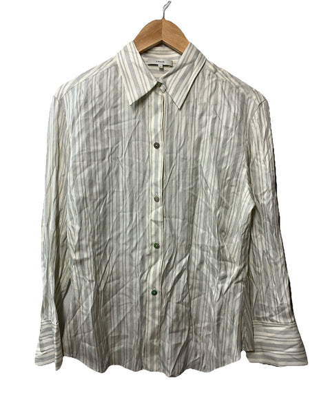 Vince Silk Blend Stripe Sculpted Long Sleeve Shirt Long Sleeve Collared Size S