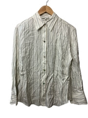 Vince Silk Blend Stripe Sculpted Long Sleeve Shirt Long Sleeve Collared Size S