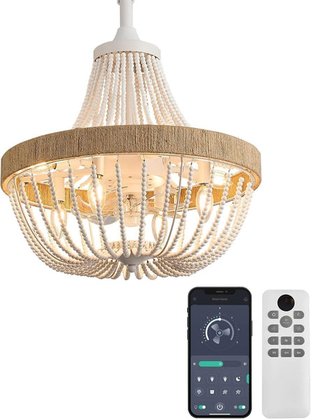 LVYEAYOU 20“ Rustic Beaded Chandelier Ceiling Fan w/Light Remote & App Control