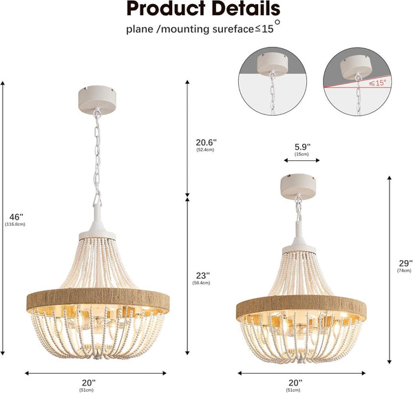 LVYEAYOU 20“ Rustic Beaded Chandelier Ceiling Fan w/Light Remote & App Control