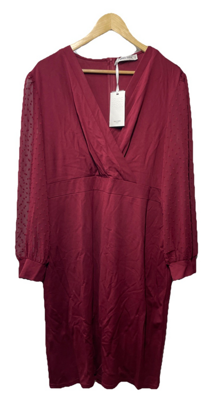 GRACE KARIN Women's Pencil Work Dresses Long Sleeve Wrap Size 3XL Red V-neck