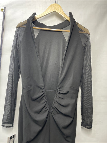 Betsy & Adam Women's Long Sheer Sleeve Mock Neck Stretch Size 6 Black A24881