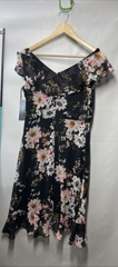 London Times Women's Petite Chiffon Above The Knee Ruffle Dress Size 6 Black
