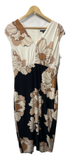 Maggy London Cap-Sleeve Sheath Floral Print Summer Dress Size 10 Cream/Black