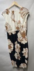 Maggy London Cap-Sleeve Sheath Floral Print Summer Dress Size 10 Cream/Black