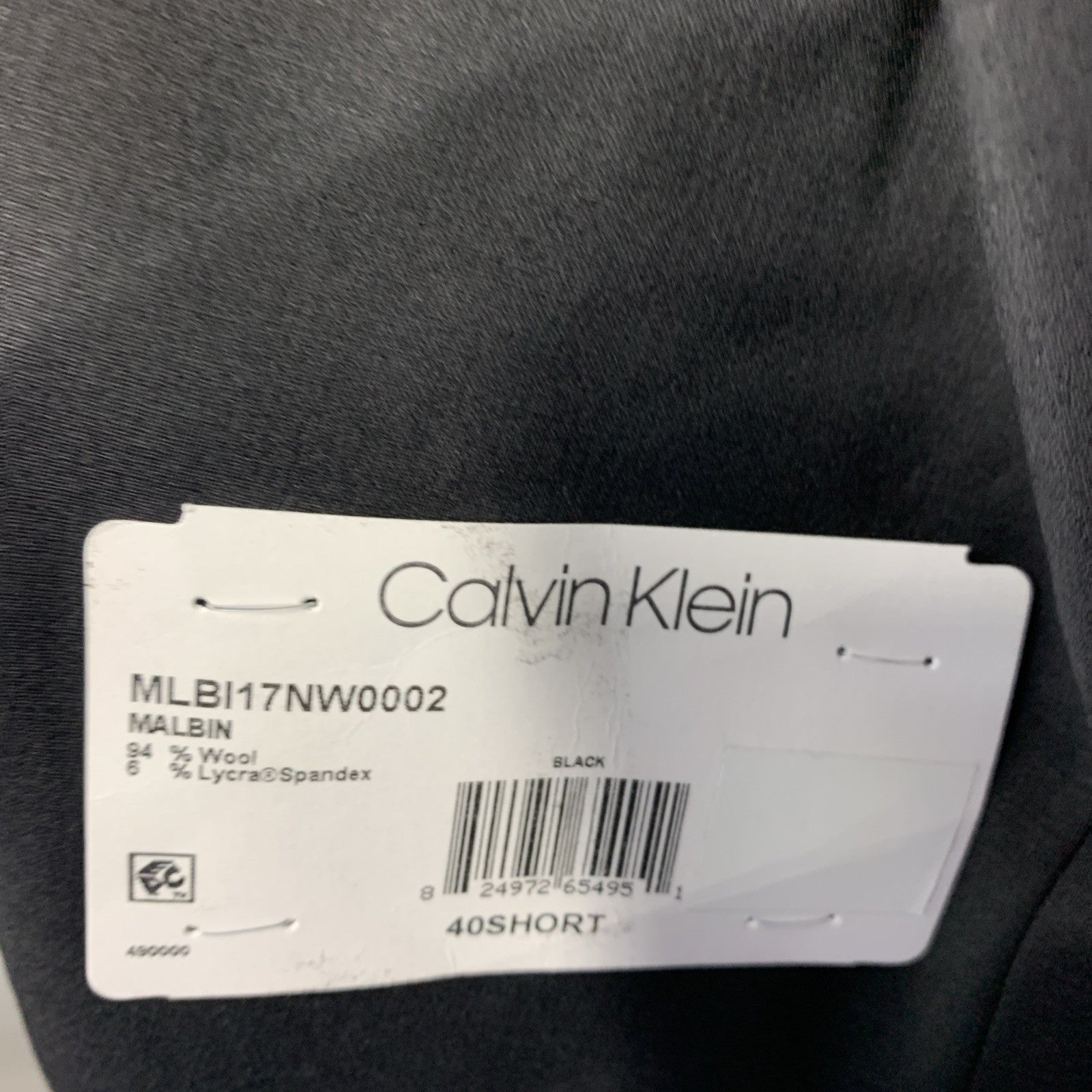 Calvin Klein Men's Premium Slim Fit Suit Jacket Size 40 Short Long Sleeve Black