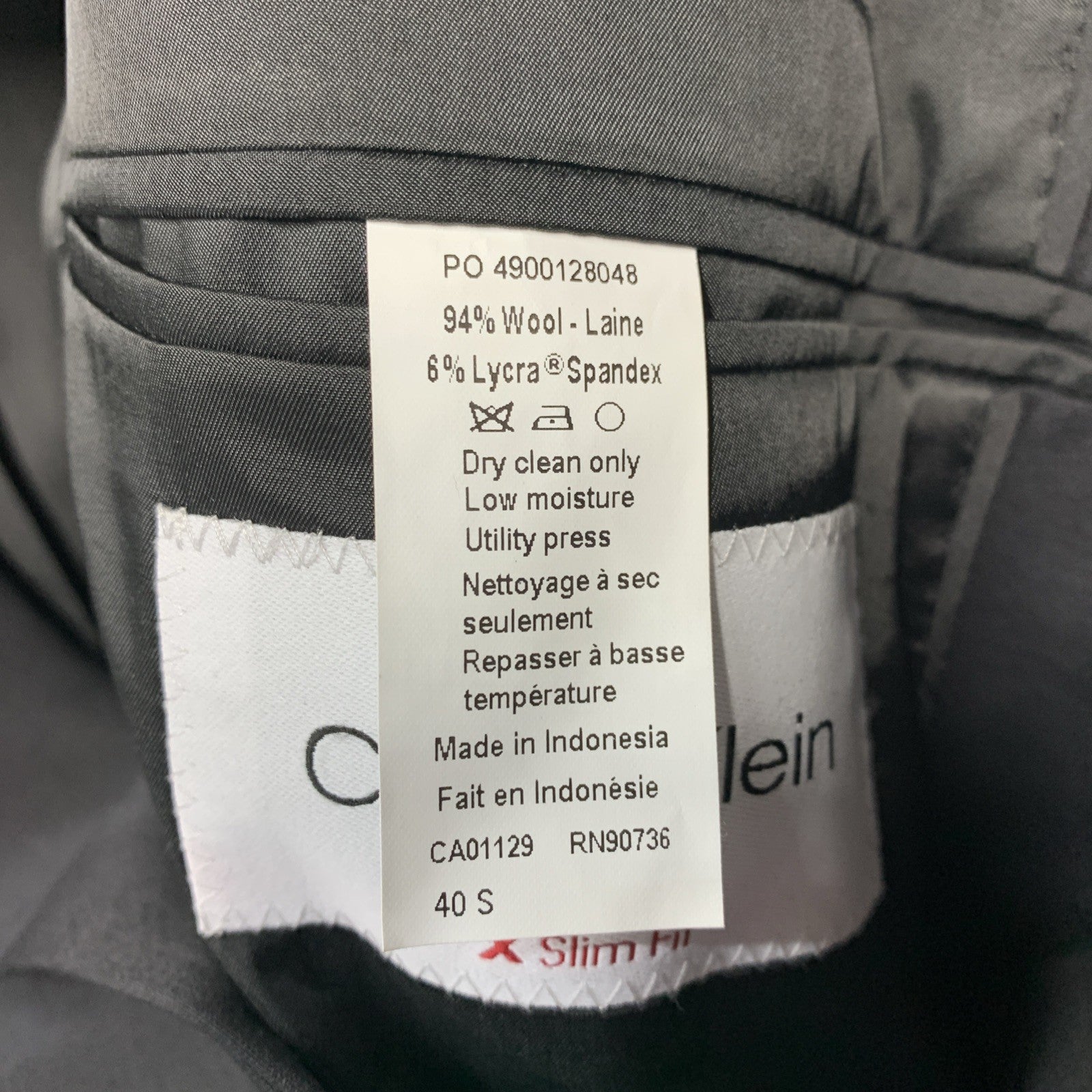 Calvin Klein Men's Premium Slim Fit Suit Jacket Size 40 Short Long Sleeve Black