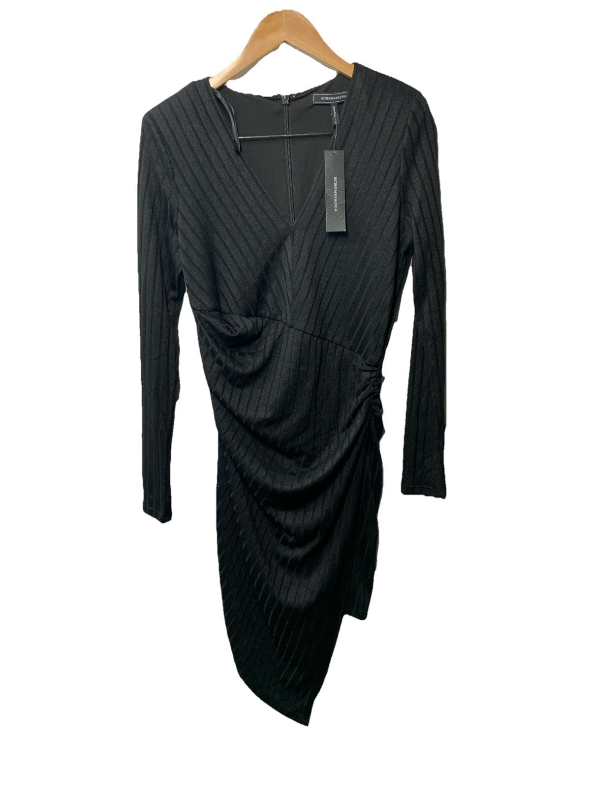 BCBGMAXAZRIA Women's Mini Dress Cocktail Asymmetrical Long Sleeve Black Size S