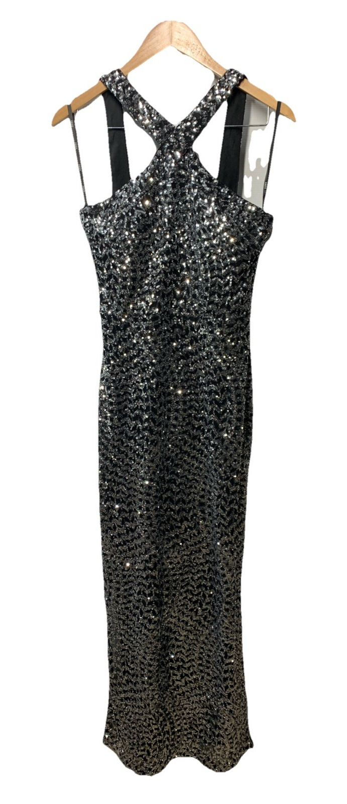 Siena Sleeveless Criss Cross Neckline Side Slit Sequin Mesh Cocktail Party SZ 10