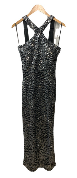 Siena Sleeveless Criss Cross Neckline Side Slit Sequin Mesh Cocktail Party SZ 10