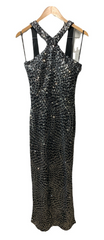 Siena Sleeveless Criss Cross Neckline Side Slit Sequin Mesh Cocktail Party SZ 10