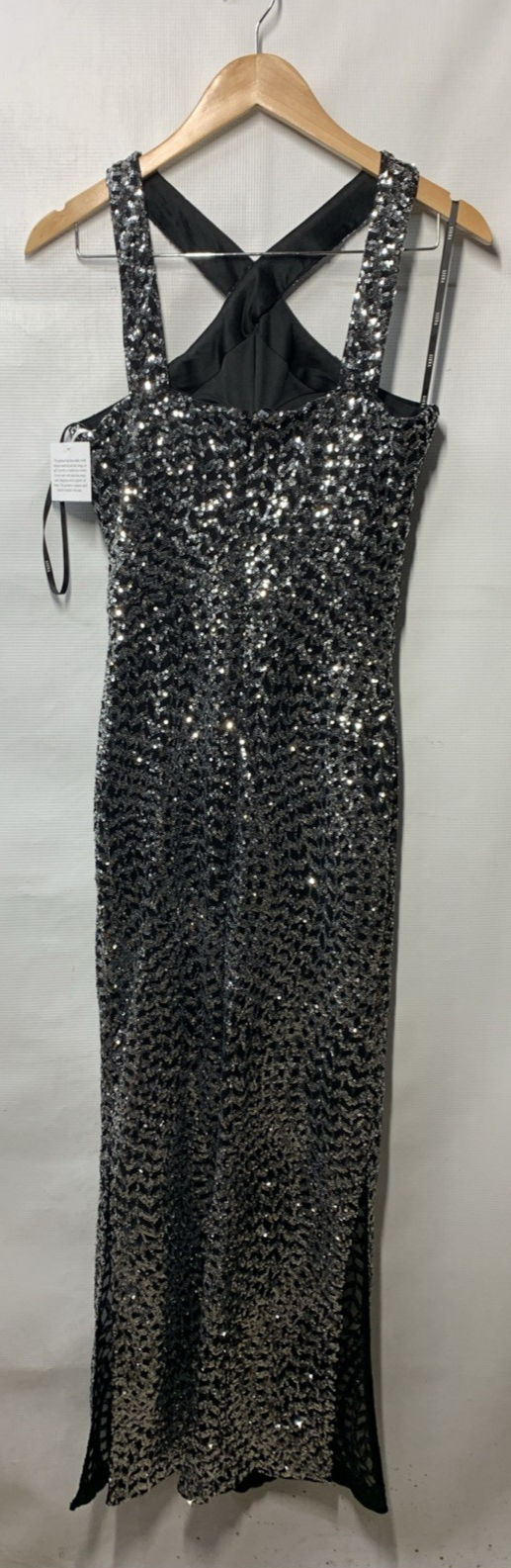 Siena Sleeveless Criss Cross Neckline Side Slit Sequin Mesh Cocktail Party SZ 10