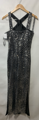 Siena Sleeveless Criss Cross Neckline Side Slit Sequin Mesh Cocktail Party SZ 10