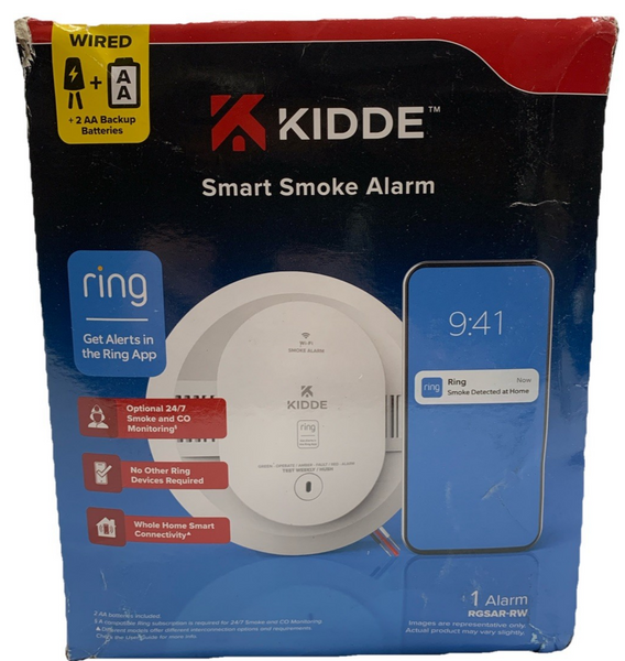 Kidde RGSAR-RW Wired Smart Smoke Alarm with Ring Alerts & AA Backup Battery
