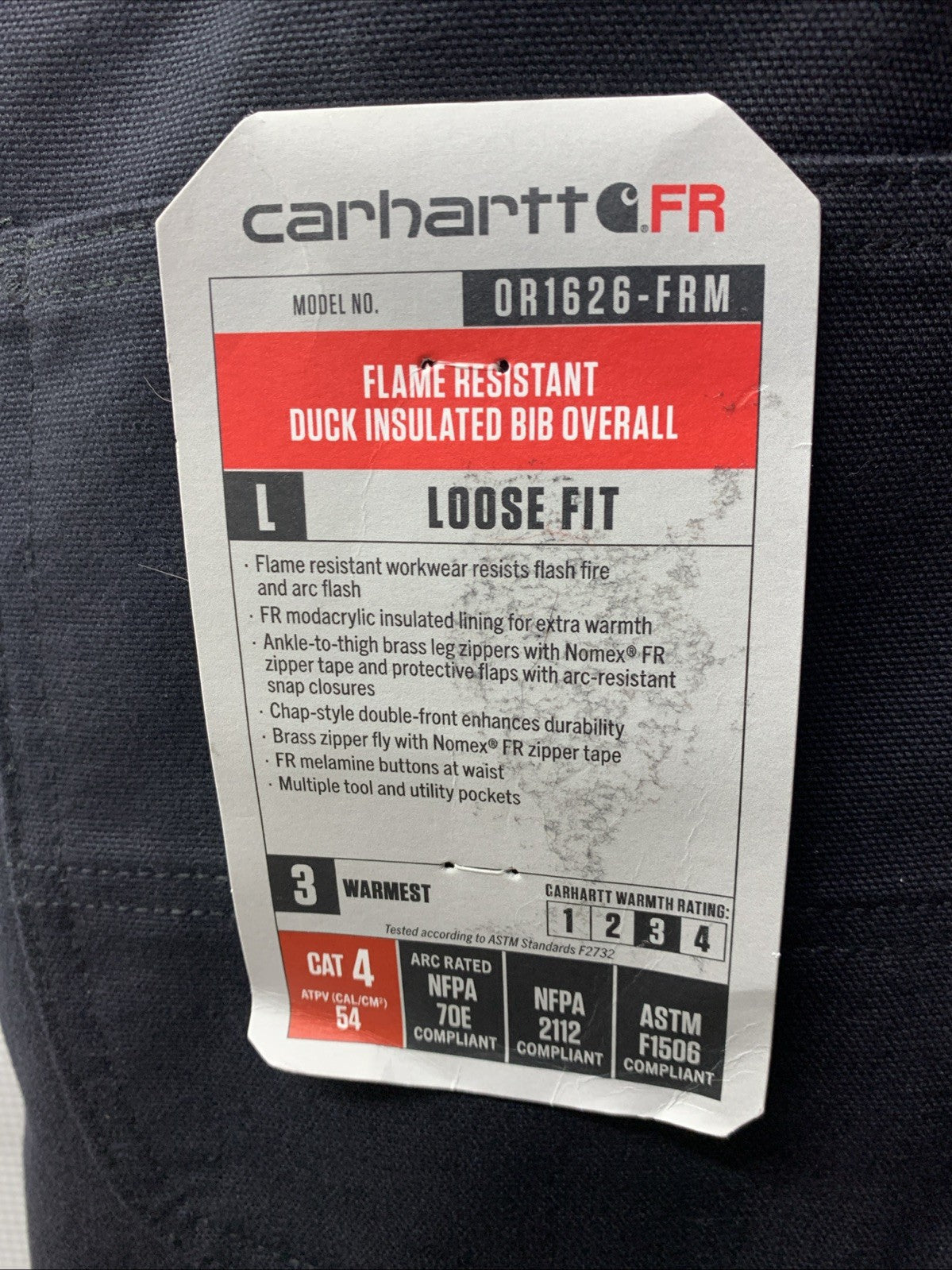 Carhartt Men FR Duck Insulated Bib Overall Loose Fit Flame Resistant 38x34 Black