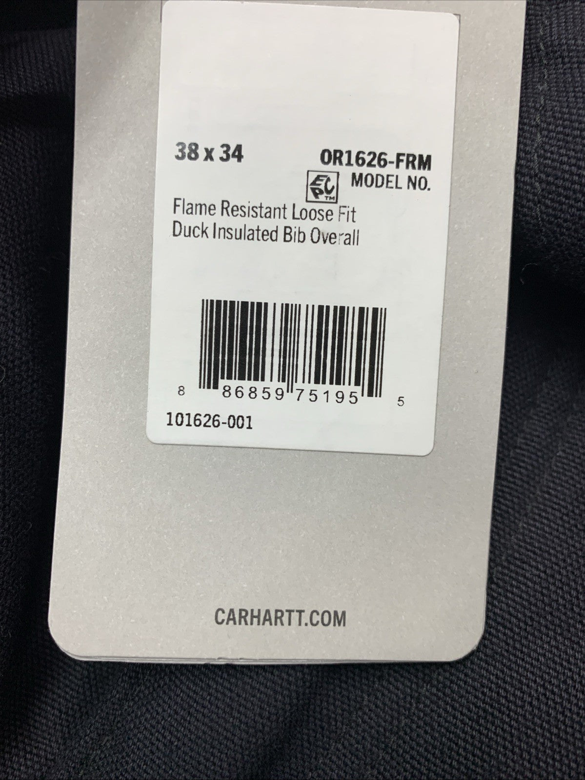 Carhartt Men FR Duck Insulated Bib Overall Loose Fit Flame Resistant 38x34 Black