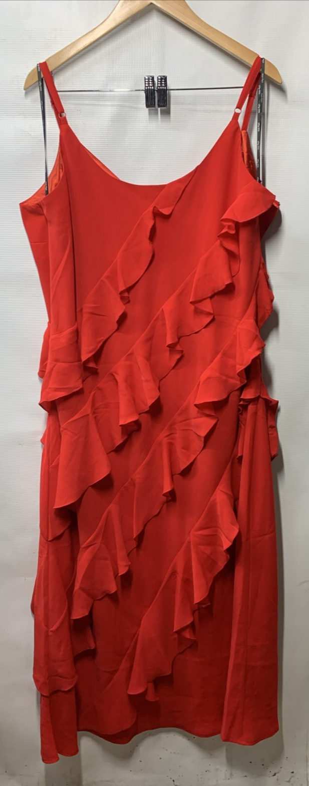 Chic City Waverly Spaghetti Strap Midi Bodycon Ruffle Dress Fiery Red Size XL