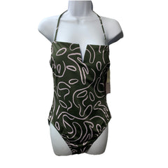 Gottex Luma Artsy Chic V Wire Insert Bandeau Women's One Piece Swimsuit Size 10