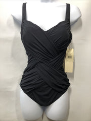 Gottex 281137 Draped Panel Sweetheart Square Neck One Piece Swimsuit Size 8 Blac