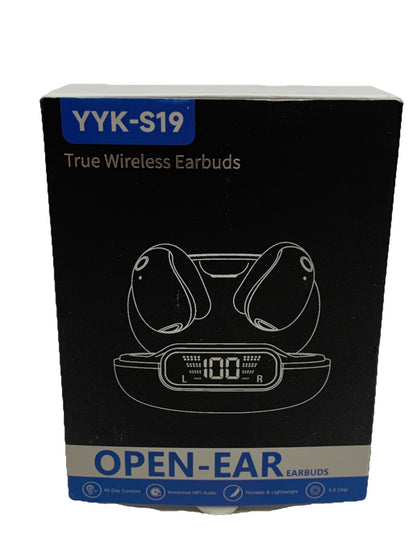Open Ear Clip On Headphones Bluetooth 5.3 Wireless Earbuds YYK-S19 4HD Mic White