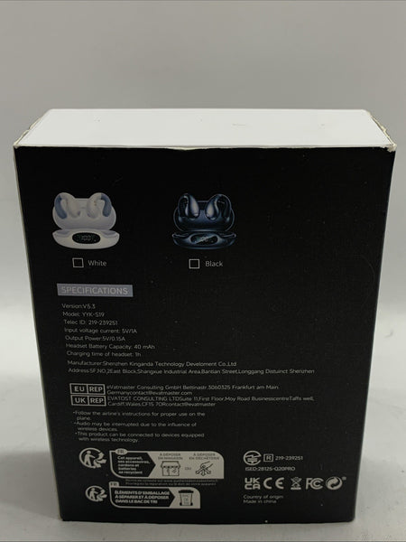 Open Ear Clip On Headphones Bluetooth 5.3 Wireless Earbuds YYK-S19 4HD Mic White