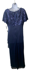 Alex Evenings Women's Petite Long Sequin Bodice Dress with Flutter Sleeves 14P