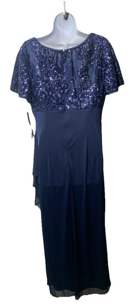 Alex Evenings Women's Petite Long Sequin Bodice Dress with Flutter Sleeves 14P