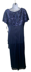 Alex Evenings Women's Petite Long Sequin Bodice Dress with Flutter Sleeves 14P