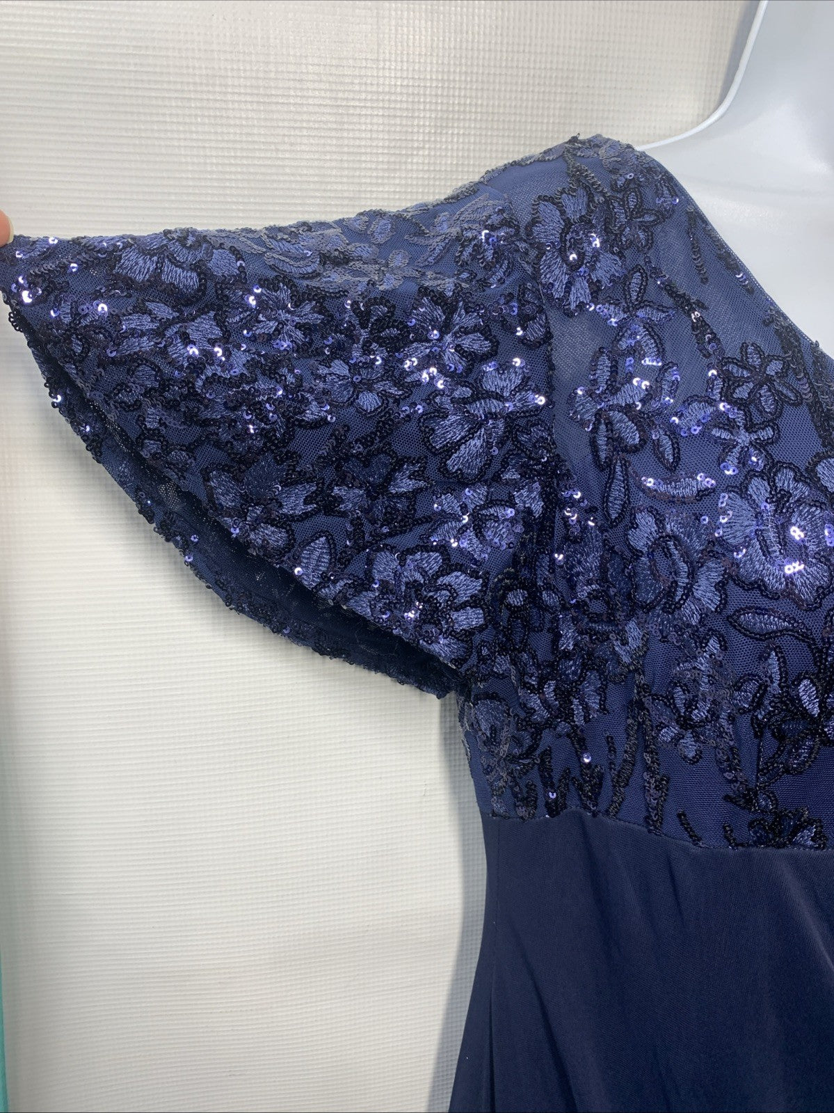 Alex Evenings Women's Petite Long Sequin Bodice Dress with Flutter Sleeves 14P