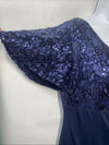 Alex Evenings Women's Petite Long Sequin Bodice Dress with Flutter Sleeves 14P
