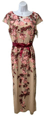 Adrianna Papell Floral Cascading Column Gown Short Sleeve Birthday Wedding Sz 12