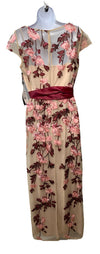 Adrianna Papell Floral Cascading Column Gown Short Sleeve Birthday Wedding Sz 12