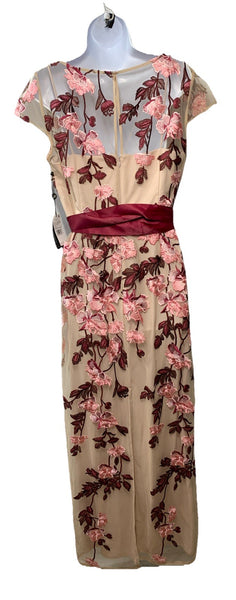 Adrianna Papell Floral Cascading Column Gown Short Sleeve Birthday Wedding Sz 12
