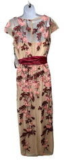 Adrianna Papell Floral Cascading Column Gown Short Sleeve Birthday Wedding Sz 12