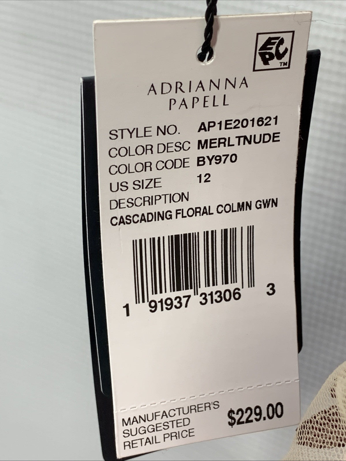 Adrianna Papell Floral Cascading Column Gown Short Sleeve Birthday Wedding Sz 12