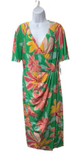 Maggy London Women's Floral Midi Summer Dress V-neck w/Faux-wrap Bodice Size 8